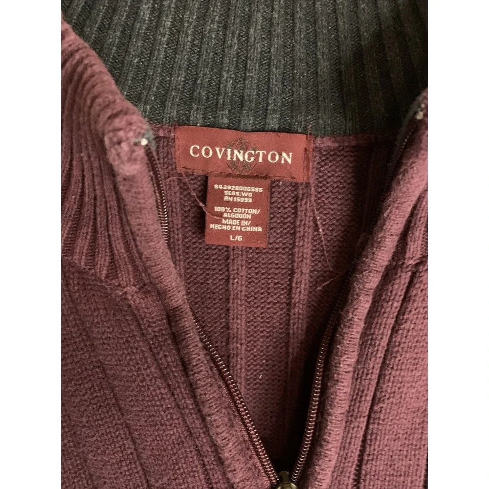 COVINGTON Ribbed Cotton LS Mock Neck‎ 1/4 Zip Pullover Sweater Maroon Men's LG